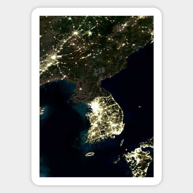 Korea at night, satellite image (C004/4096) Sticker by SciencePhoto